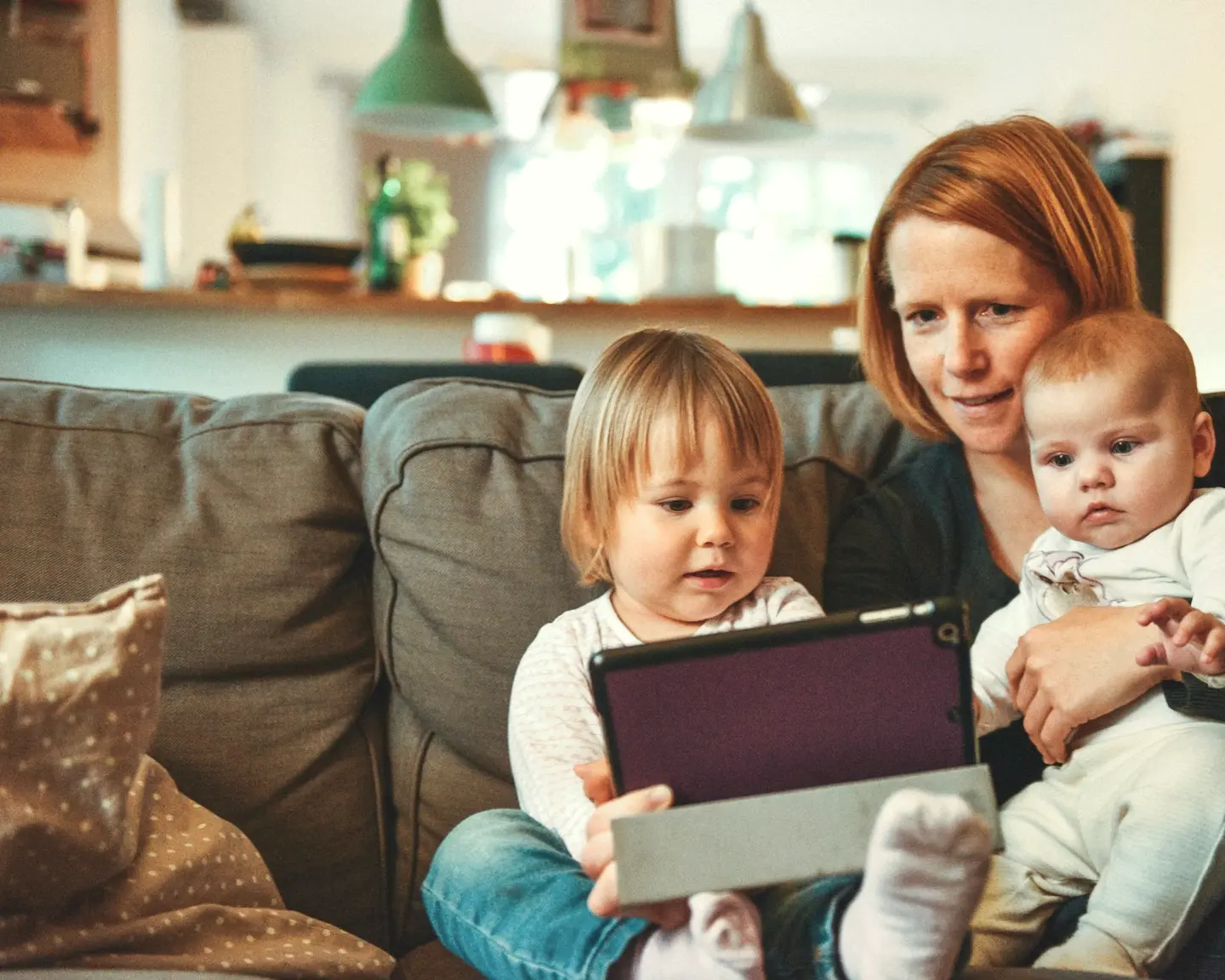 A family unpacking in a new home